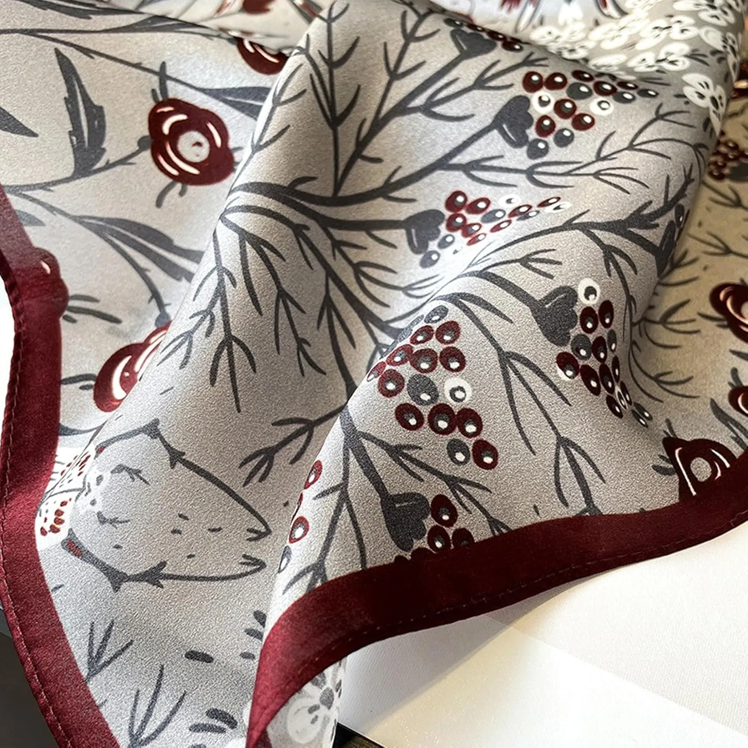 100% Mulberry Silk Neck Scarf - 21"x21" Small Printed Square Neckerchief Scarves for Women Gift Packed