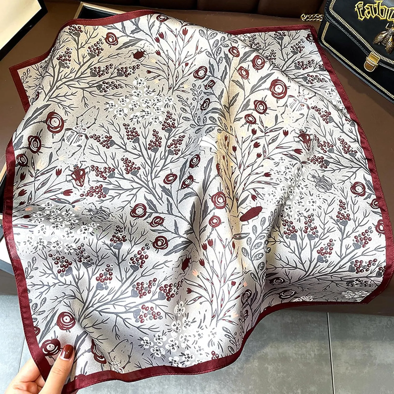 100% Mulberry Silk Neck Scarf - 21"x21" Small Printed Square Neckerchief Scarves for Women Gift Packed