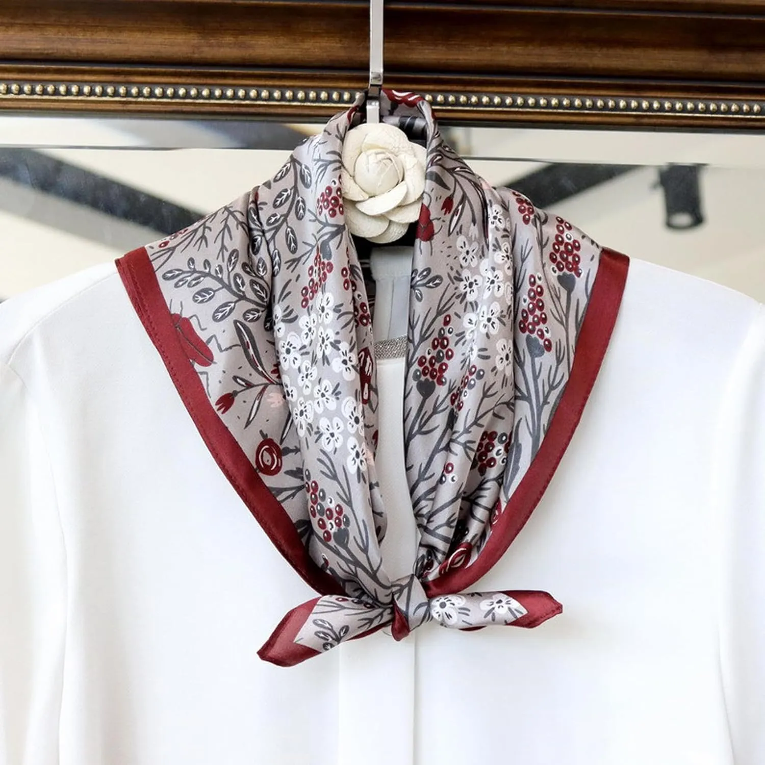 100% Mulberry Silk Neck Scarf - 21"x21" Small Printed Square Neckerchief Scarves for Women Gift Packed