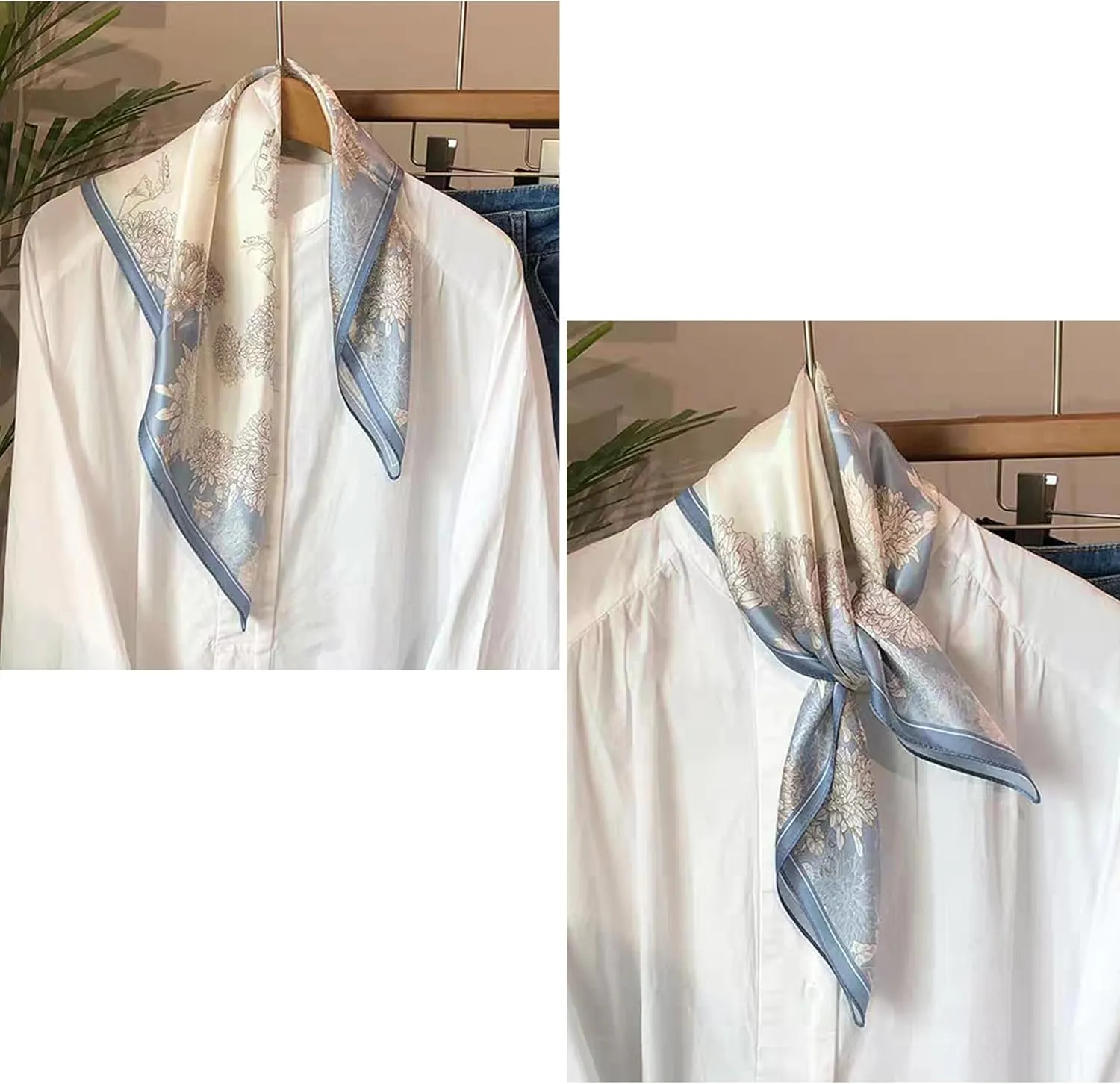100% Mulberry Silk Neck Scarf - 21"x21" Small Printed Square Neckerchief Scarves for Women