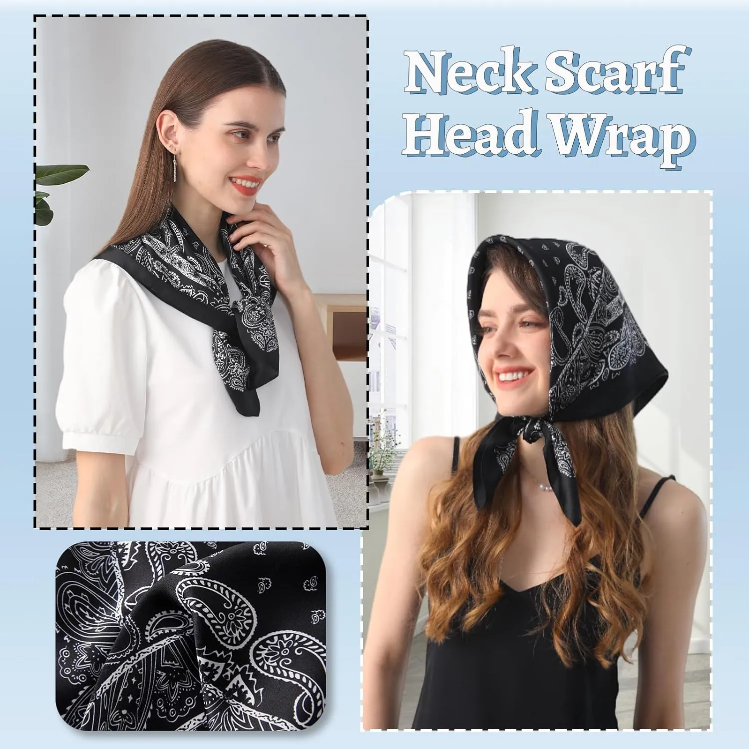 100% Mulberry Silk Square Scarf 27''x27'' Neck Scarf Hair Scarf Headscarf Bandanas for Women