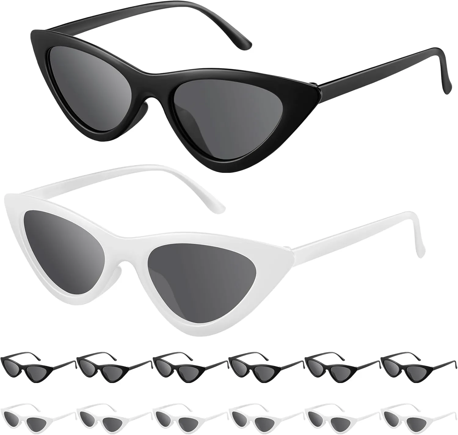 12 Pairs 80s Cat Eye Cyber Visor Sunglasses Cat Eye Shield Glasses Accessories for Women Men Future Style Costume Cosplay