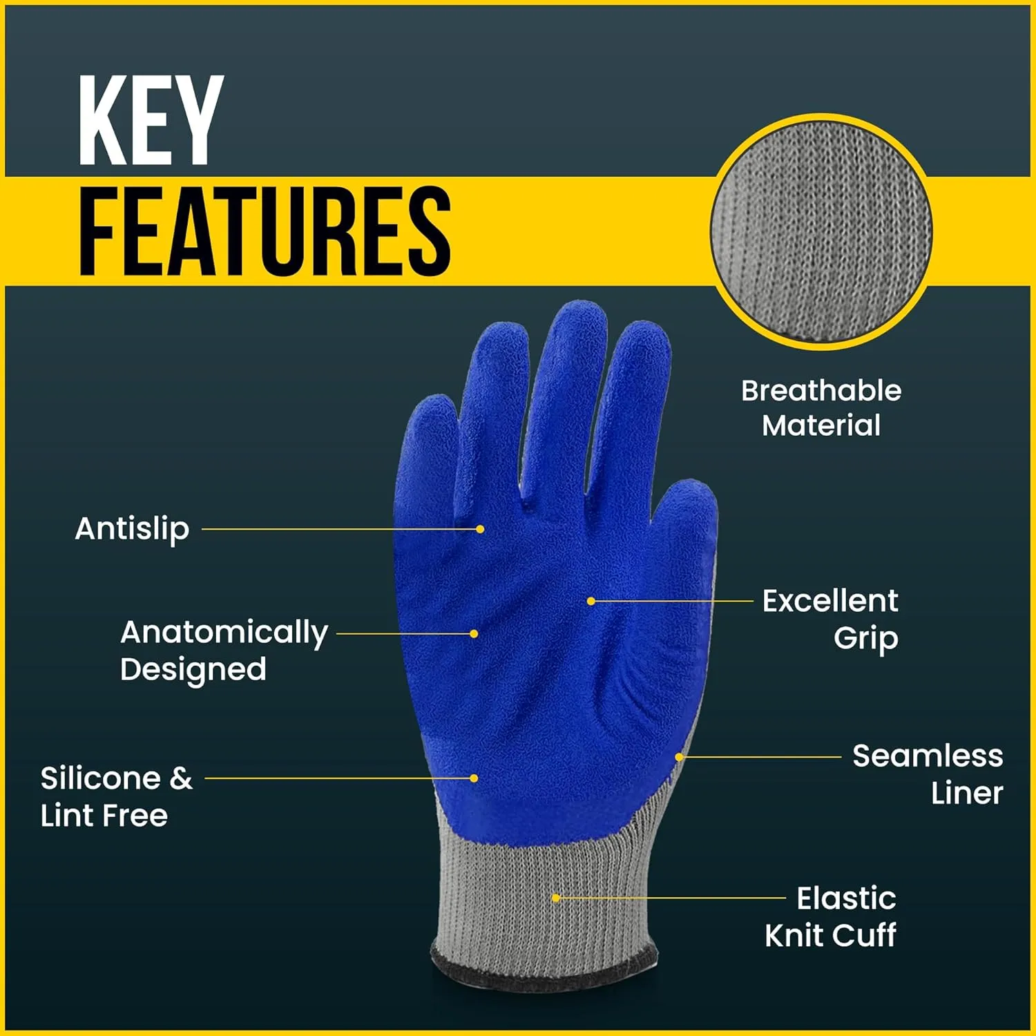 12 Pairs & 120 Pairs Blue Latex Coated, Gardening Gloves, Work Gloves, Double dipped, Textured Grip Gloves