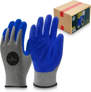 12 Pairs & 120 Pairs Blue Latex Coated, Gardening Gloves, Work Gloves, Double dipped, Textured Grip Gloves