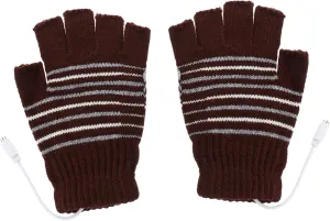 1Pair USB Heated Fingerless Gloves for Men and Women Cozy Winter Mittens for Outdoor Sports Skiing Cycling and Gaming Comfortable Warmth Durable Woolen Yarn