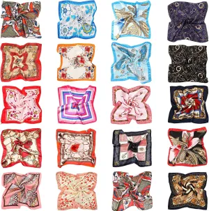 20 Pieces Women Satin Square Scarf Mixed Color Small Silk Neck Scarf for Women Girls Favors, Random Color