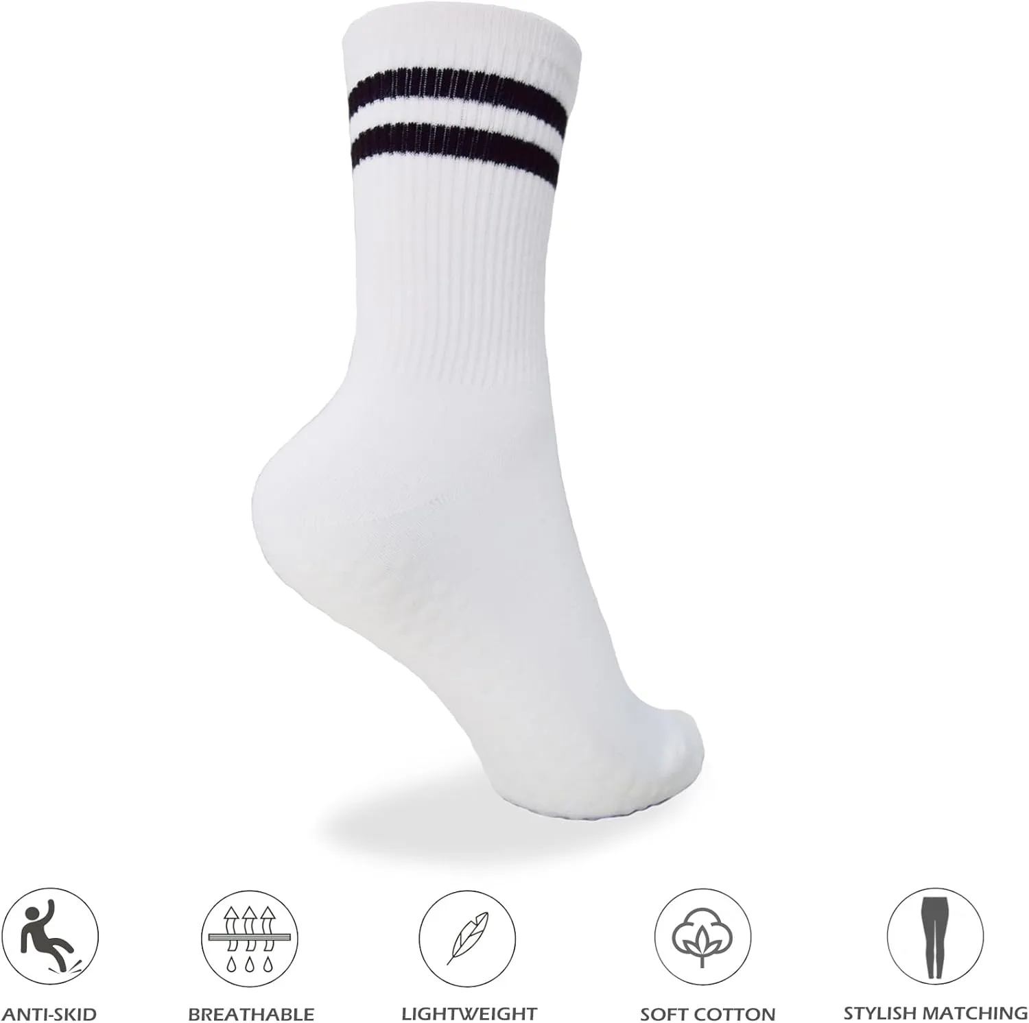 6 Pairs Pilates Socks with Grips for Women, Non-Slip Yoga Striped Crew Socks for Barre Hospital Workout