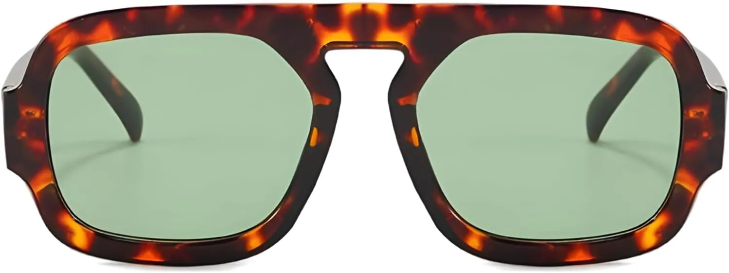 ADE WU Trendy Square Sunglasses for Women Men,Vintage Square Aviator Sunglasses Fashion 70s Inspired Stylish Flat Top Shades