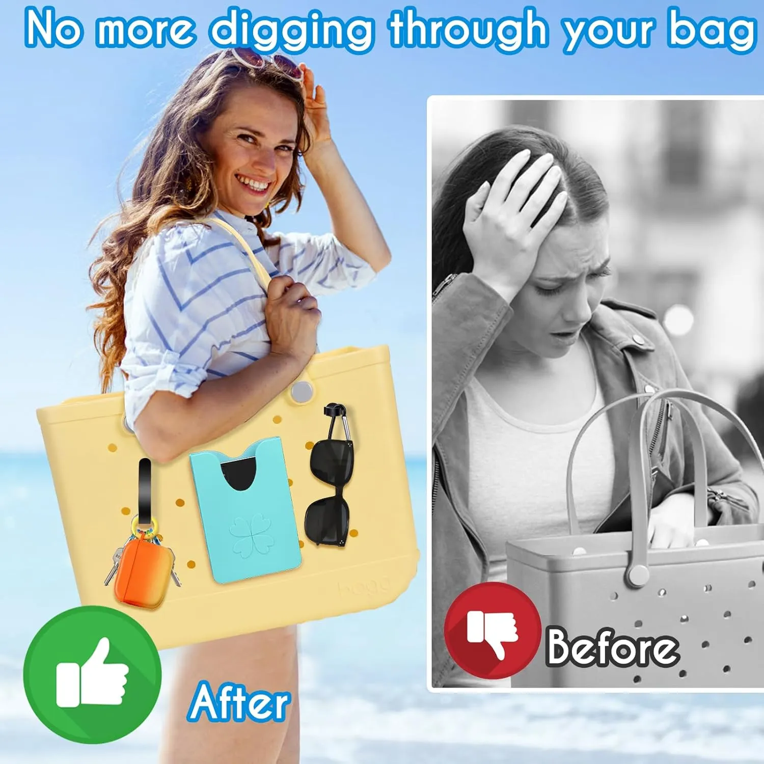 AIERSA Hooks Accessories for Bogg Bag Organizer, Bag Hanging Hooks for Charms Key Pouch Earphone Tassel Cup, Insert Attachment Compatible with All Size (Black)