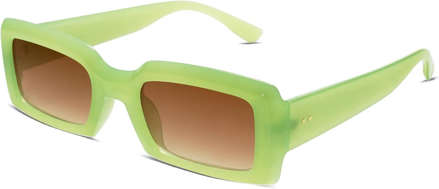 Allarallvr Trendy Rectangle Sunglasses for Women Men Vintage 90's Square Shades Thick Frame Nude Sunnies Sunglasses AR82002