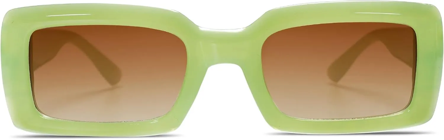 Allarallvr Trendy Rectangle Sunglasses for Women Men Vintage 90's Square Shades Thick Frame Nude Sunnies Sunglasses AR82002