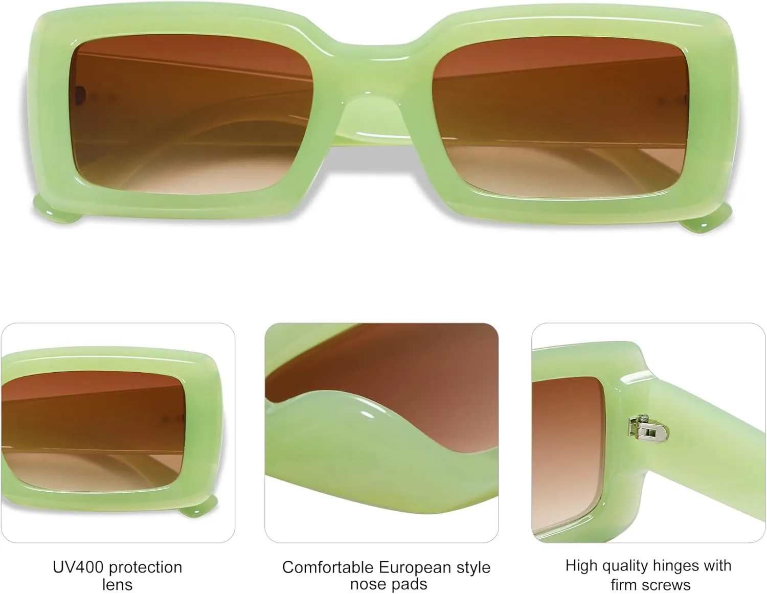 Allarallvr Trendy Rectangle Sunglasses for Women Men Vintage 90's Square Shades Thick Frame Nude Sunnies Sunglasses AR82002