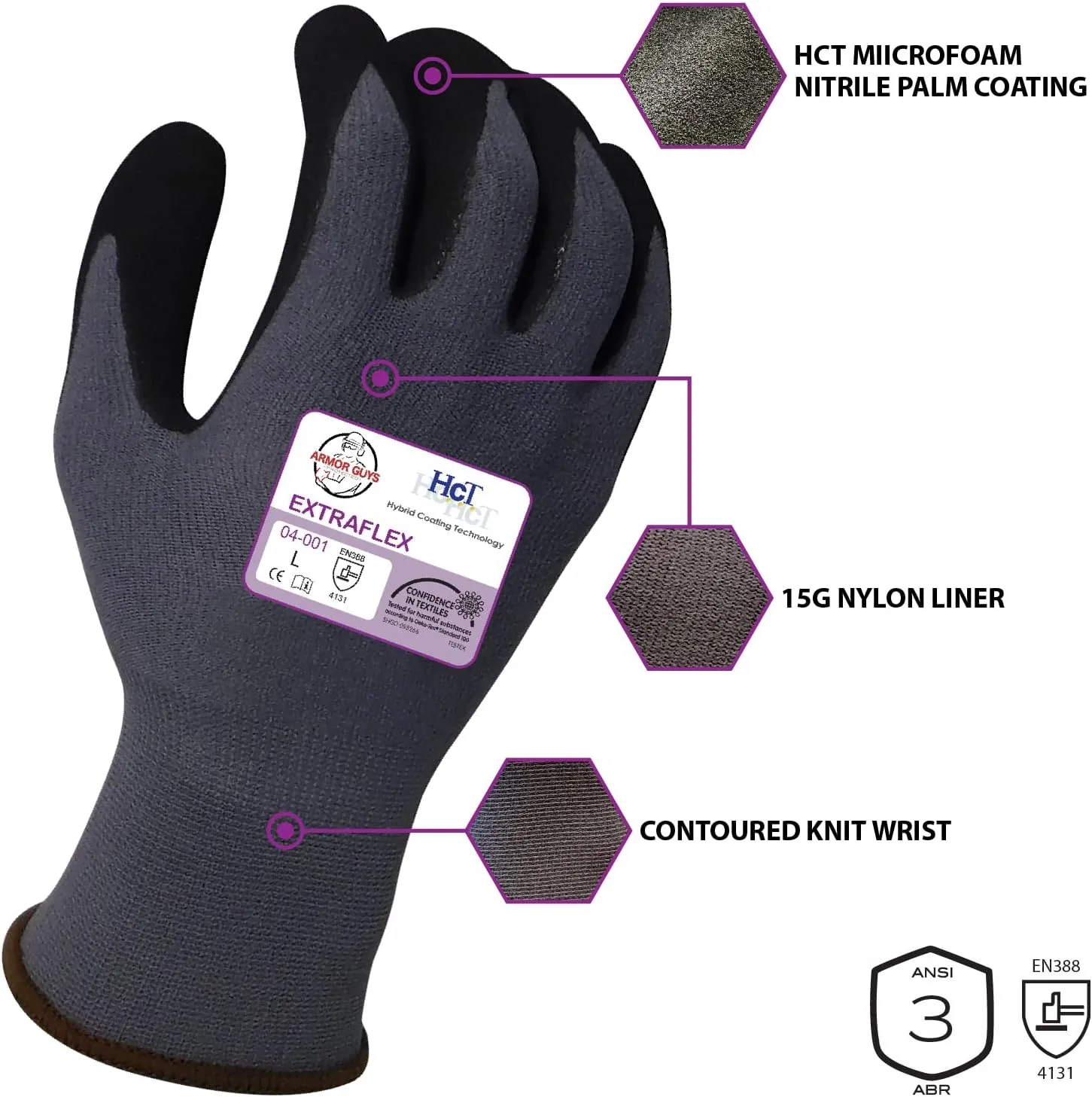 Armor Guys Extraflex Protective Work Gloves - Abrasion Resistant, M, 12 Pairs/Pack