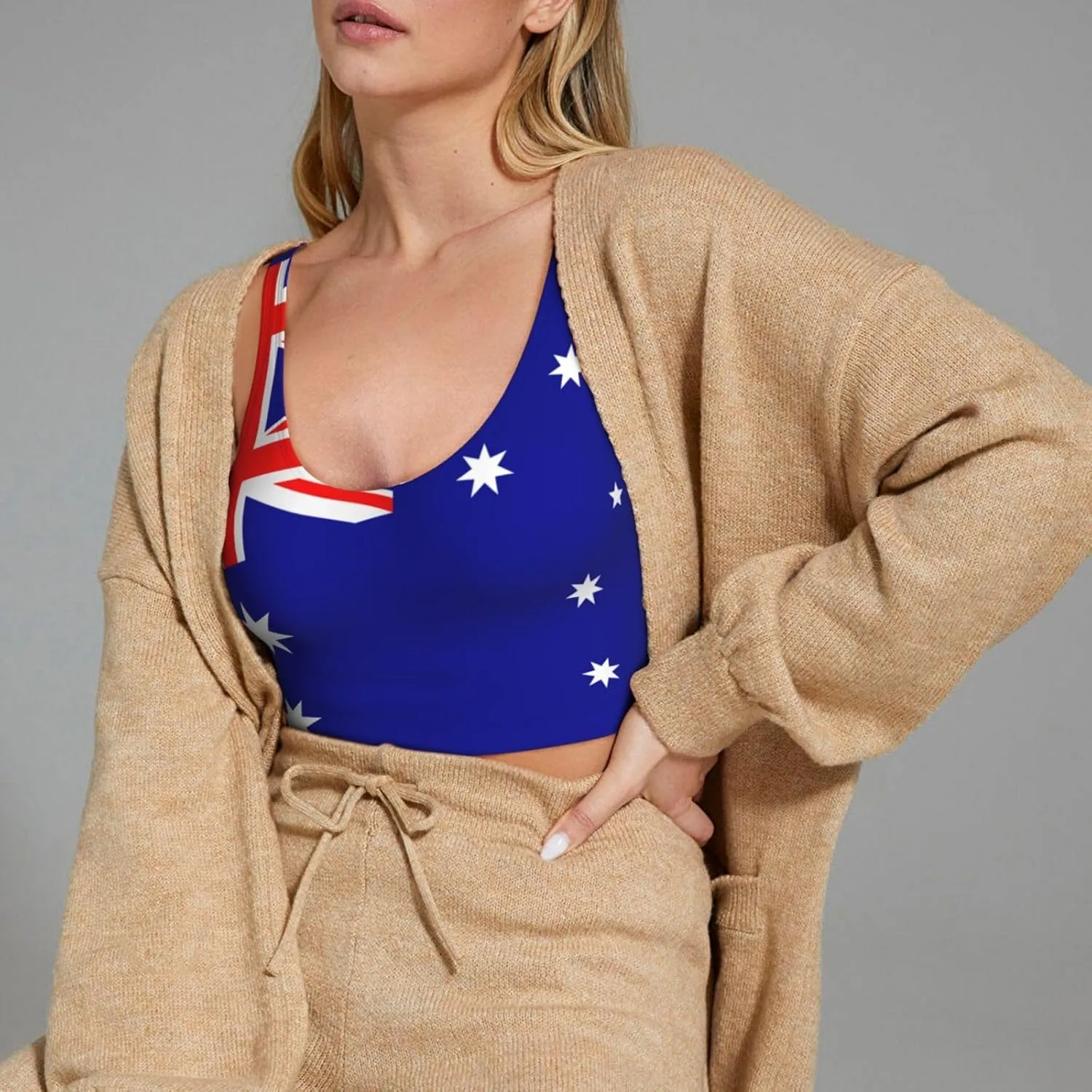 Australian Flag Women's Sexy Sports Vest Sleeveless Athletic Gym T-Shirts Vest U-Shaped Back Quick Dry Top