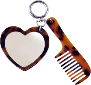 Bag Charms Purse Charms Keychains for Women,Small Cute Leopard Print French Hair Comb and Heart Mirror Charms for Keychain Bag Charm for Handbag Accessories France Hanging Ornament Christmas Gifts