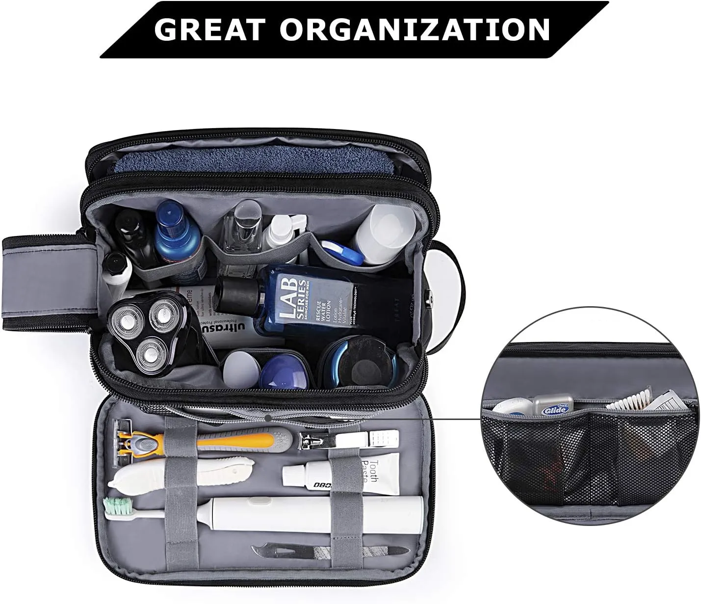 BAGSMART Toiletry Bag for Men, Travel Toiletry Organizer Dopp Kit Water-resistant Shaving Bag for Toiletries Accessories, Door Room Essentials,Green-medium