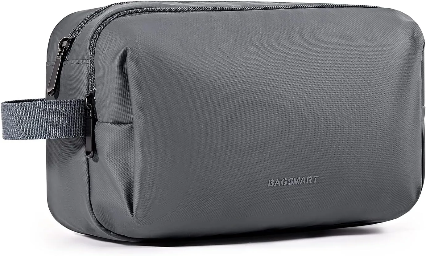 BAGSMART Toiletry Bag for Men, Travel Toiletry Organizer Dopp Kit Water-resistant Shaving Bag for Toiletries Accessories, Door Room Essentials,Grey-basic