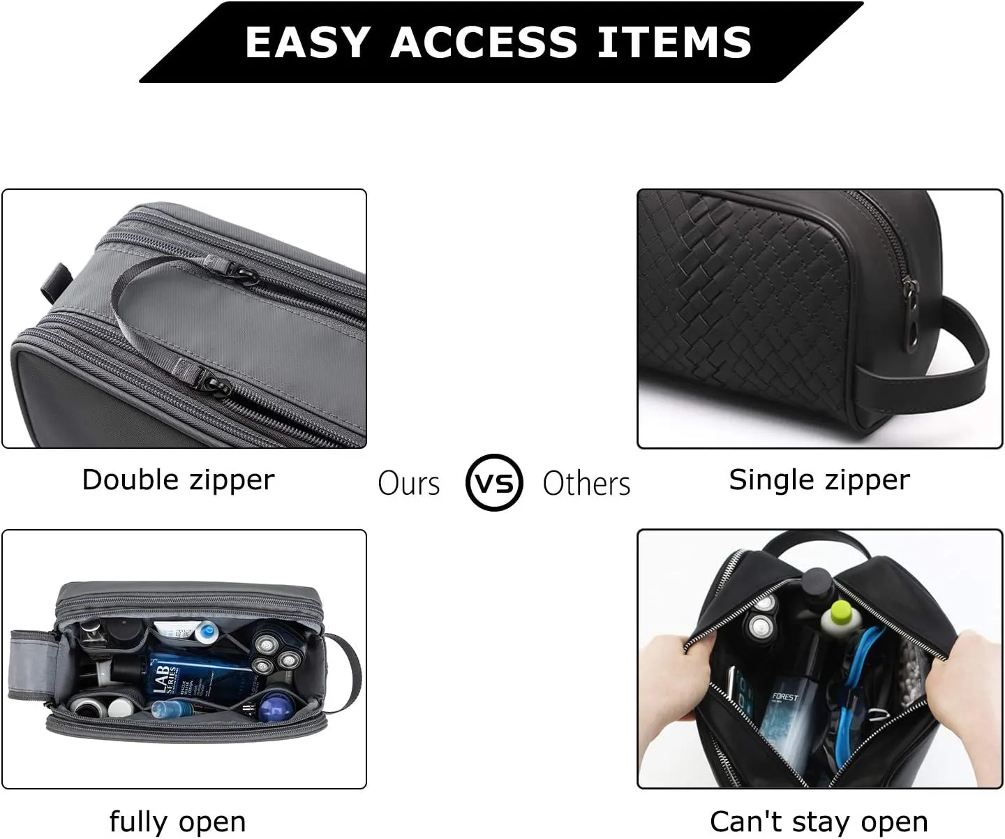 BAGSMART Toiletry Bag for Men, Travel Toiletry Organizer Dopp Kit Water-resistant Shaving Bag for Toiletries Accessories, Door Room Essentials,Grey-medium
