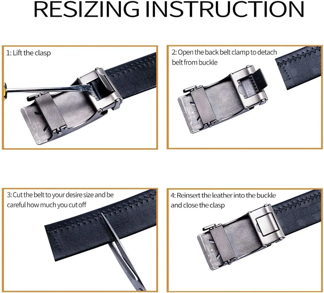 Barry.Wang Ratchet Belts Set for Men 3 Buckles Genuine Leather Slide Strap Replacement 35mm Automatic Click Gift Box