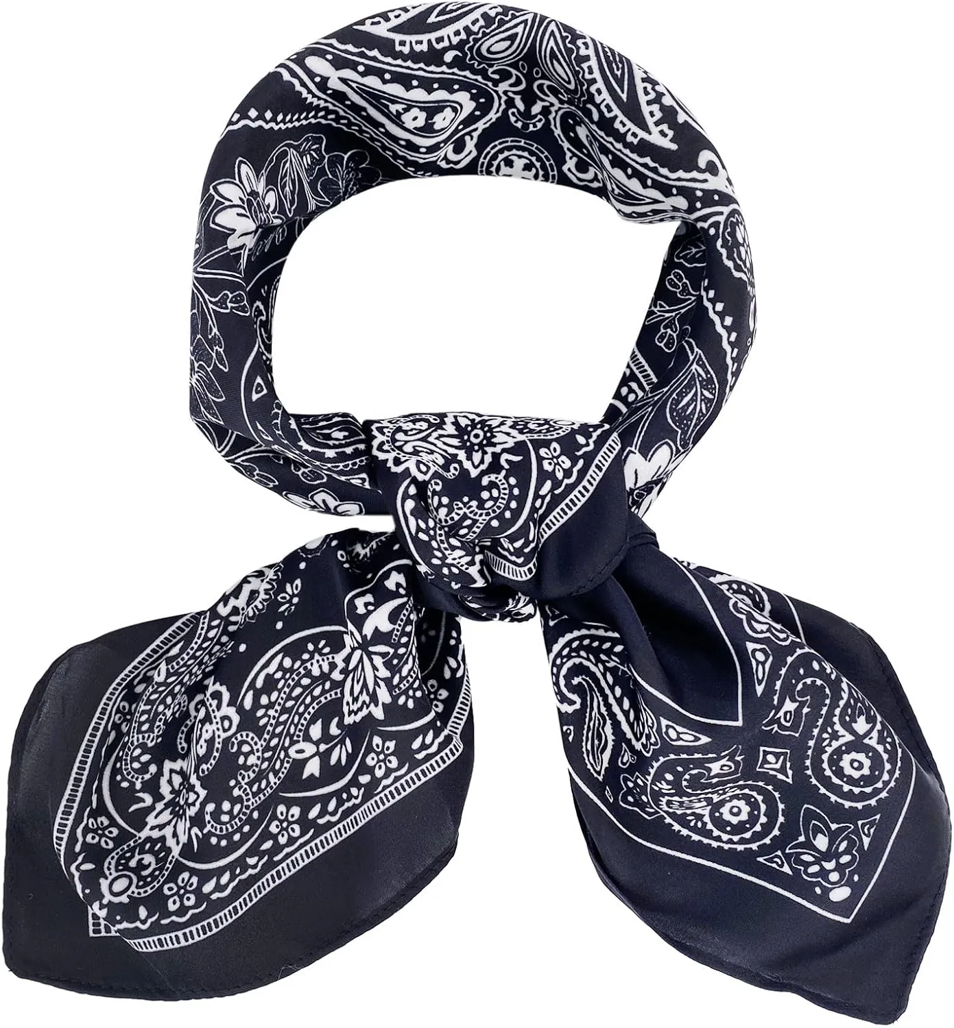 BEGOOD Square Satin Head Scarf for Women Silk Feeling Scarf Hair Bandana Neck Scarf Hair Wraps Valentines Day Gifts 27.5 × 27.5 inches(Black Paisley)