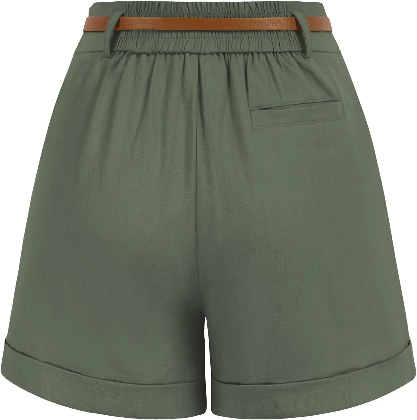 Belle Poque Women Bermuda Shorts Elastic Waist Wide Leg Shorts with Pockets & Belts