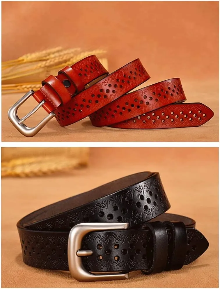 Belt Female Hollow Out Pin Buckle Belts for Women Waistband Solid Retro Waist Strap Belt for Jeans