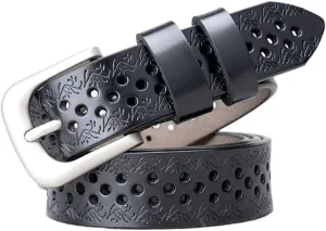 Belt Female Hollow Out Pin Buckle Belts for Women Waistband Solid Retro Waist Strap Belt for Jeans