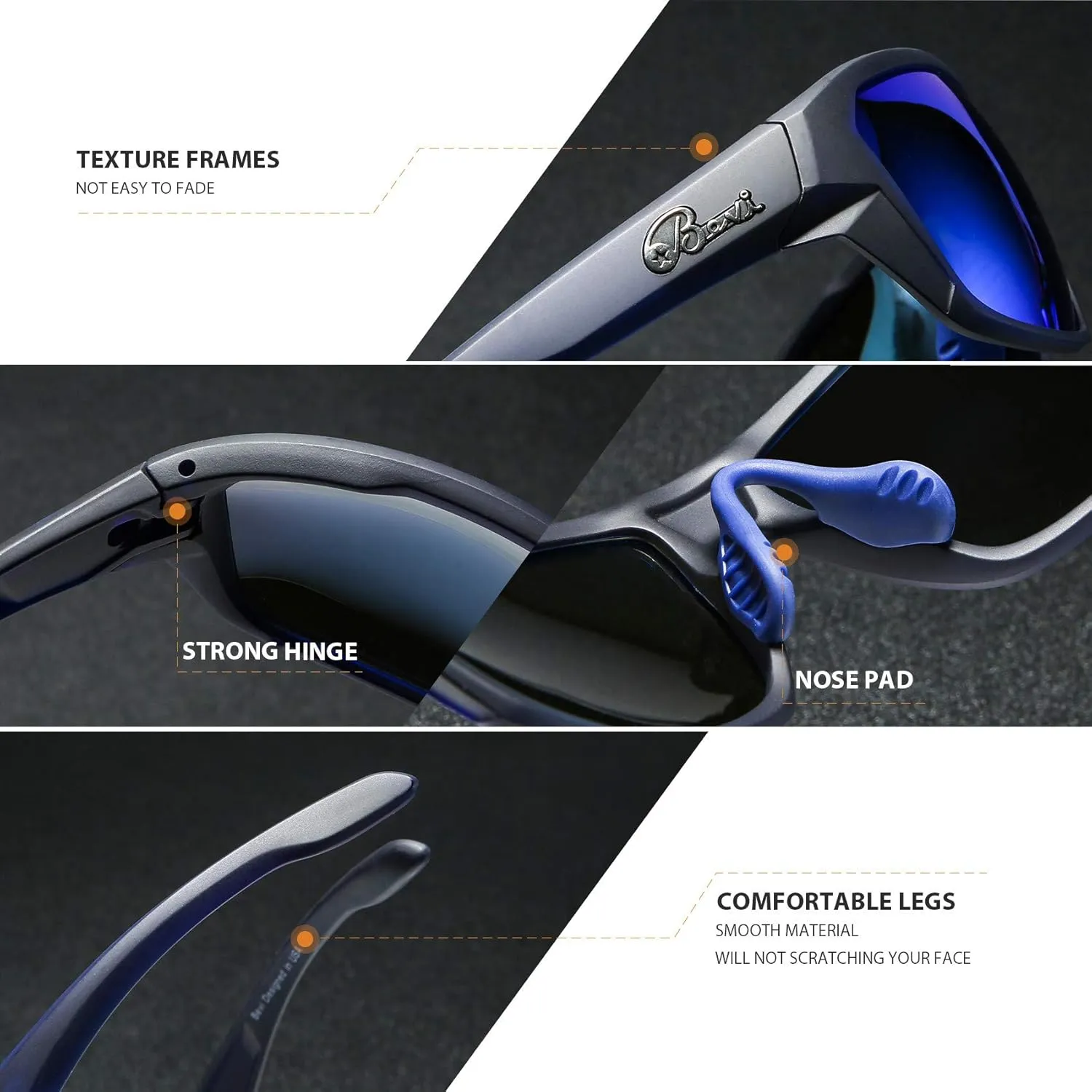 Bevi Polarized Sports Sunglasses for Women and Men Driving Shades Cycling Running UV Protection