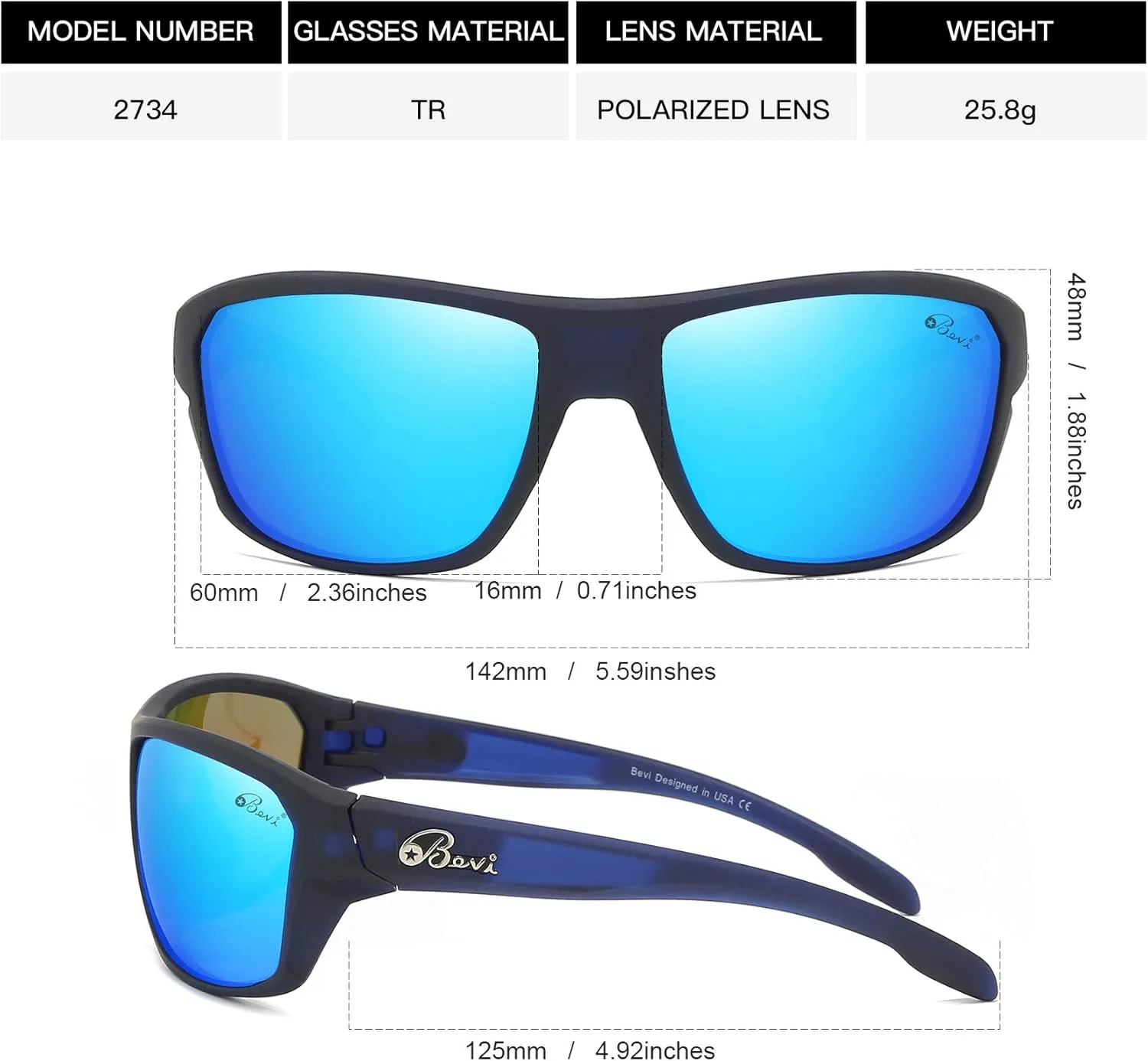 Bevi Polarized Sports Sunglasses for Women and Men Driving Shades Cycling Running UV Protection