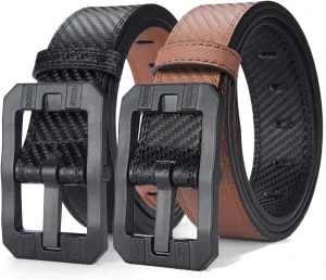 Big Buckle Reversible Leather Belt | TSA Approved, Hypoallergenic, Non-Metal, Airport Friendly with Plastic Buckles