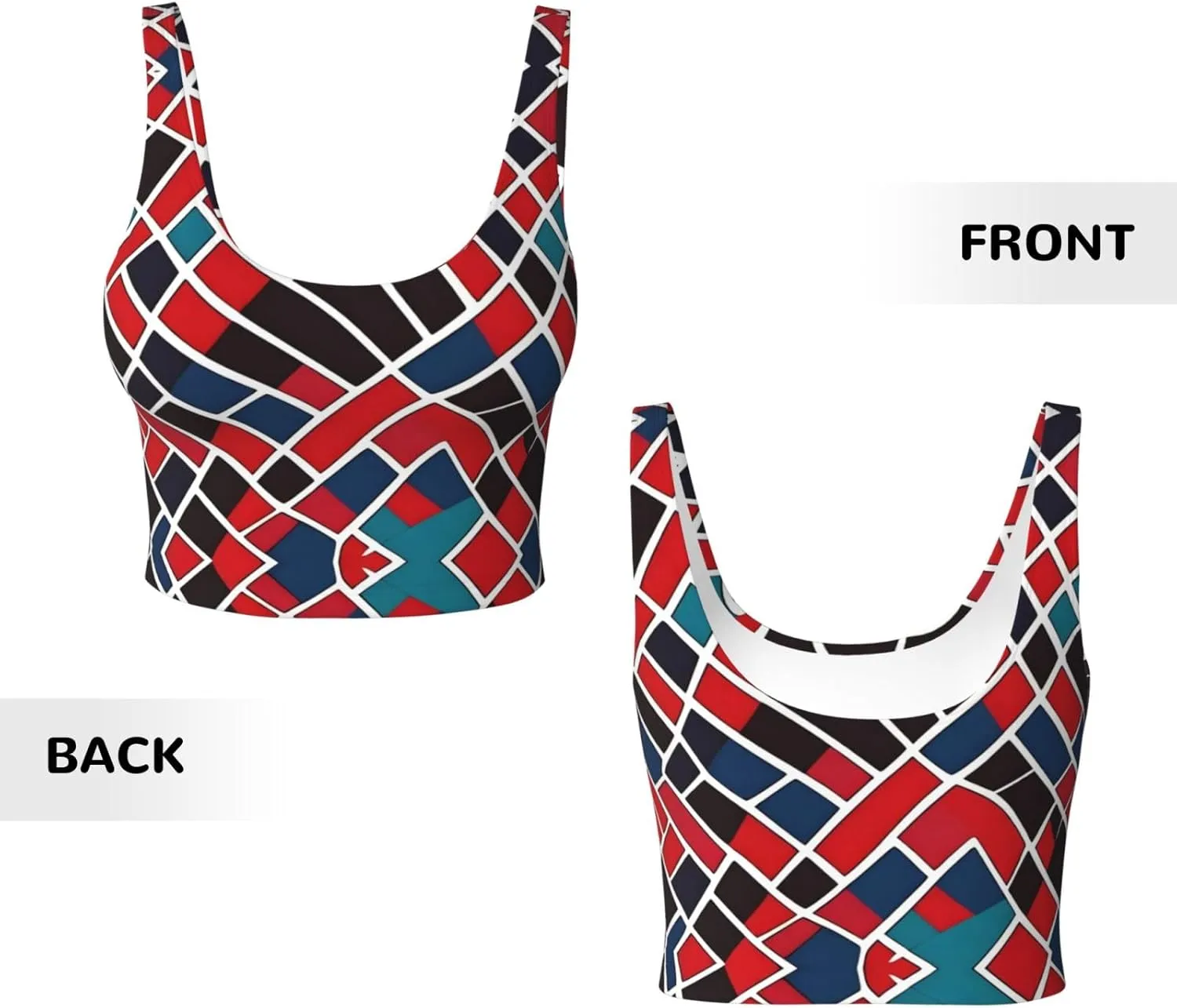 Black and Red Grid Women's Sexy Sports Vest Sleeveless Athletic Gym T-Shirts Vest U-Shaped Back Quick Dry Top