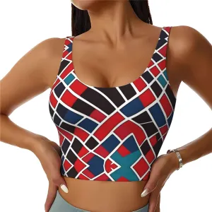 Black and Red Grid Women's Sexy Sports Vest Sleeveless Athletic Gym T-Shirts Vest U-Shaped Back Quick Dry Top
