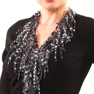 Black and White Scarf for Women Lightweight - Fringe Infinity Scarf for Women - Long Black and White Statement Necklace Jewelry (Black and White)