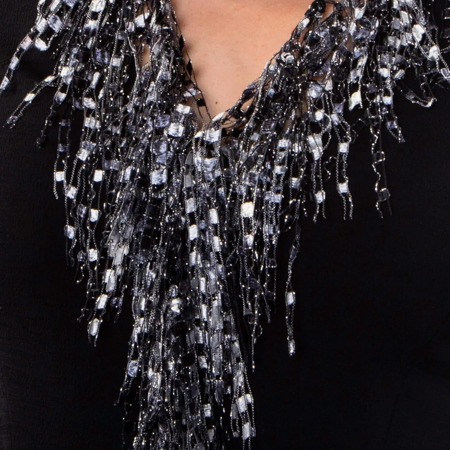 Black and White Scarf for Women Lightweight - Fringe Infinity Scarf for Women - Long Black and White Statement Necklace Jewelry (Black and White)