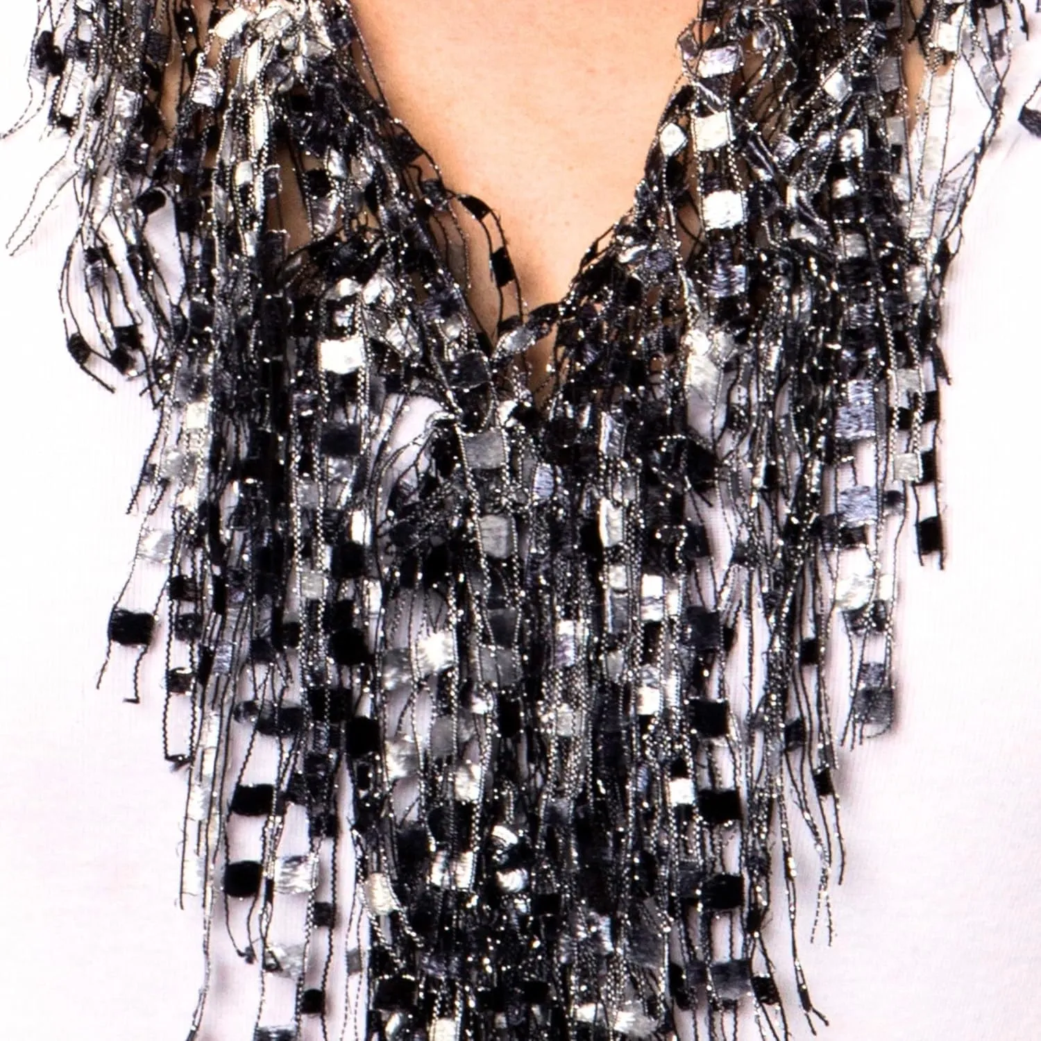 Black and White Scarf for Women Lightweight - Fringe Infinity Scarf for Women - Long Black and White Statement Necklace Jewelry (Black and White)