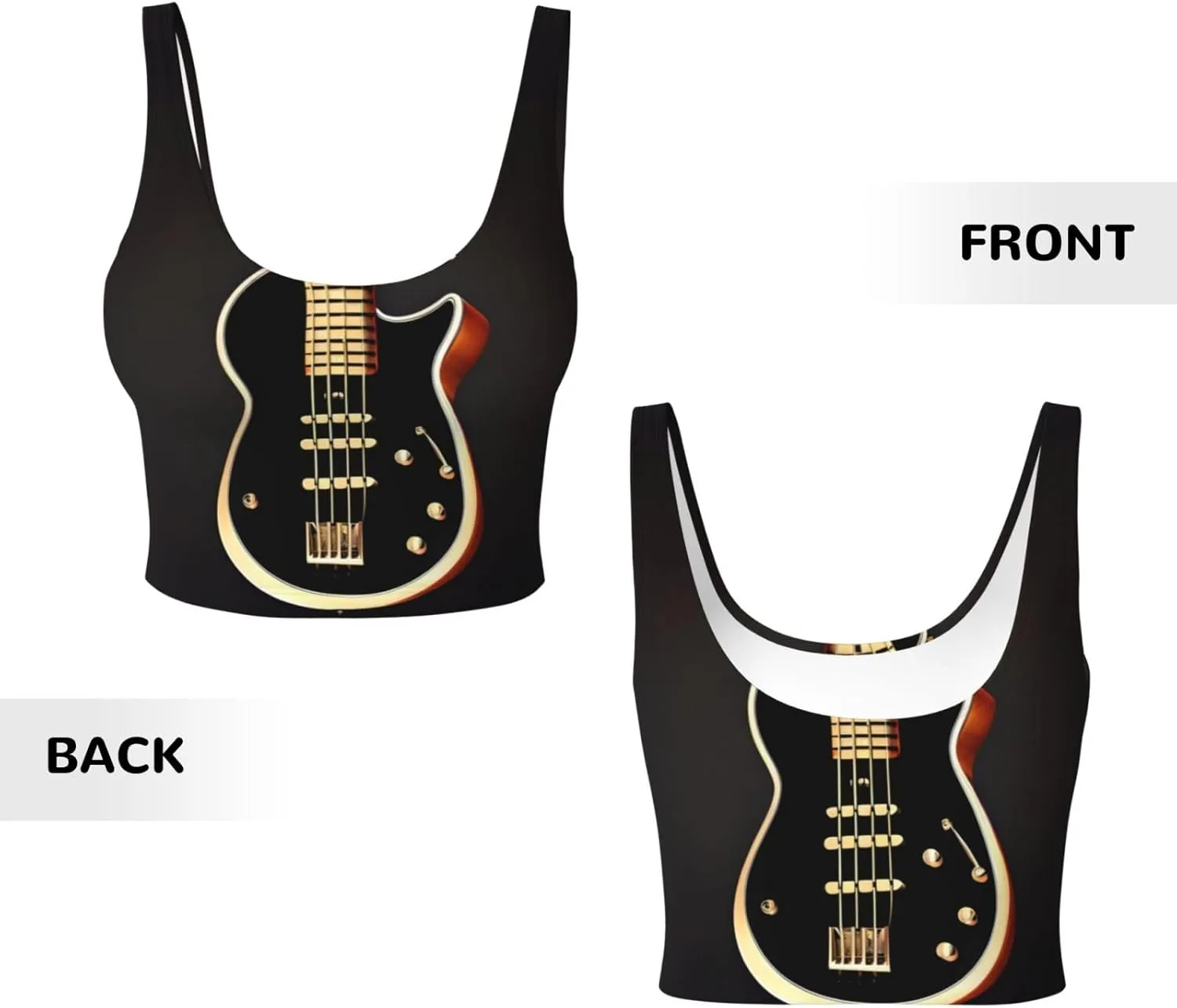 Black Guitar Women's Sexy Sports Vest Sleeveless Athletic Gym T-Shirts Vest U-Shaped Back Quick Dry Top