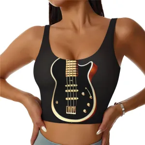Black Guitar Women's Sexy Sports Vest Sleeveless Athletic Gym T-Shirts Vest U-Shaped Back Quick Dry Top