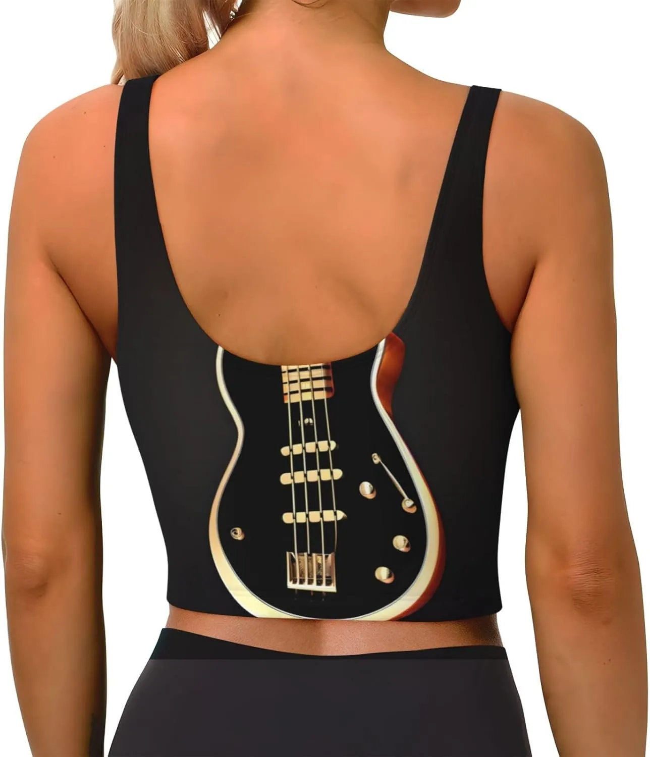 Black Guitar Women's Sexy Sports Vest Sleeveless Athletic Gym T-Shirts Vest U-Shaped Back Quick Dry Top