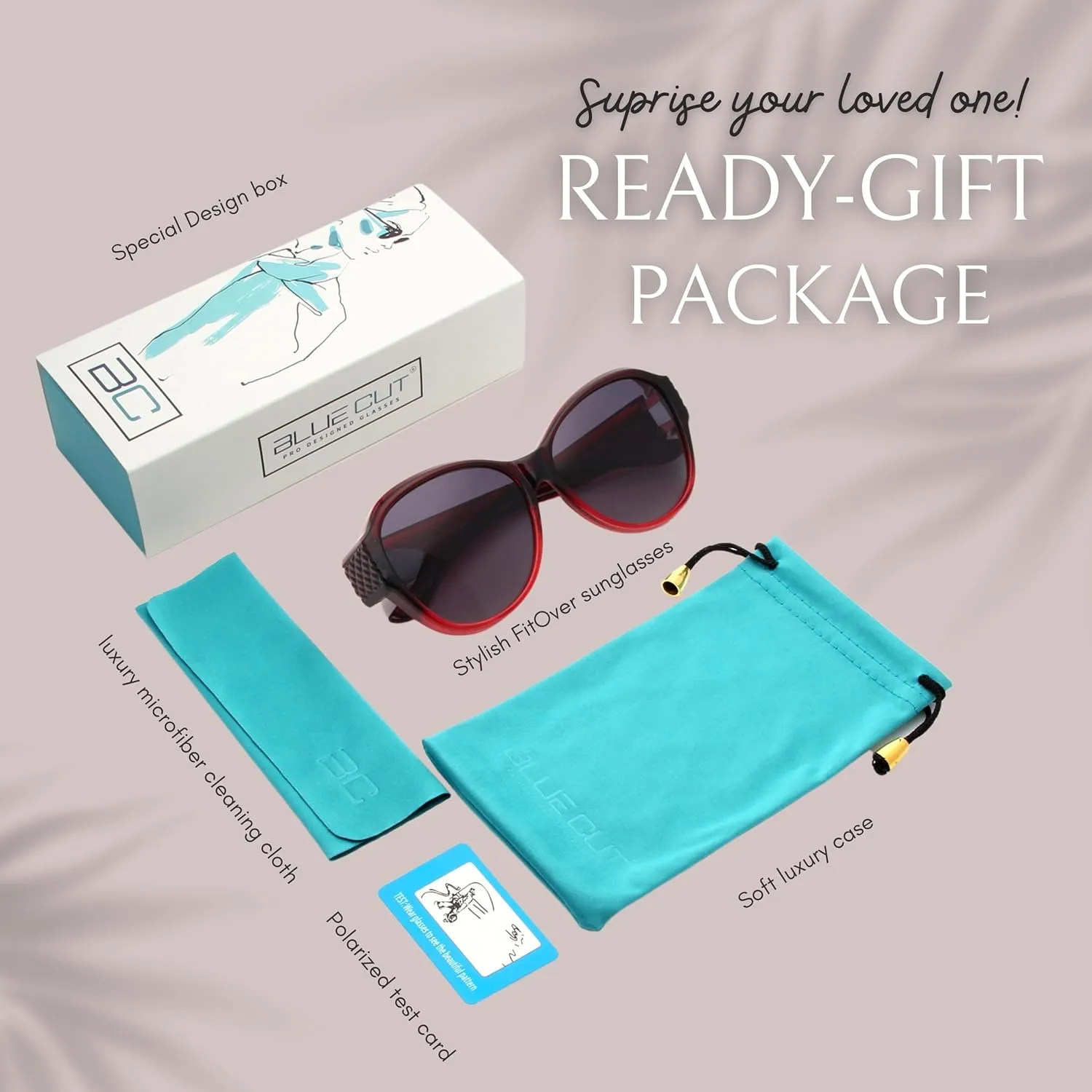 BLUE CUT Fit Over Polarized Sunglasses For Women Stylish Solar Shield Clip-On Over Prescription Glasses