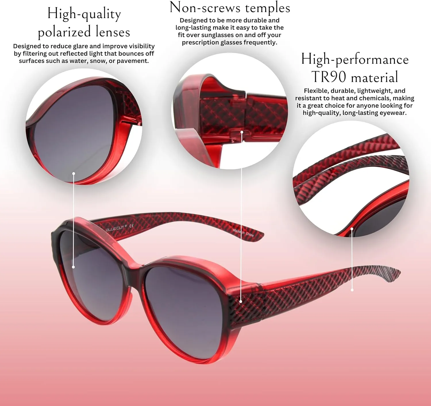 BLUE CUT Fit Over Polarized Sunglasses For Women Stylish Solar Shield Clip-On Over Prescription Glasses