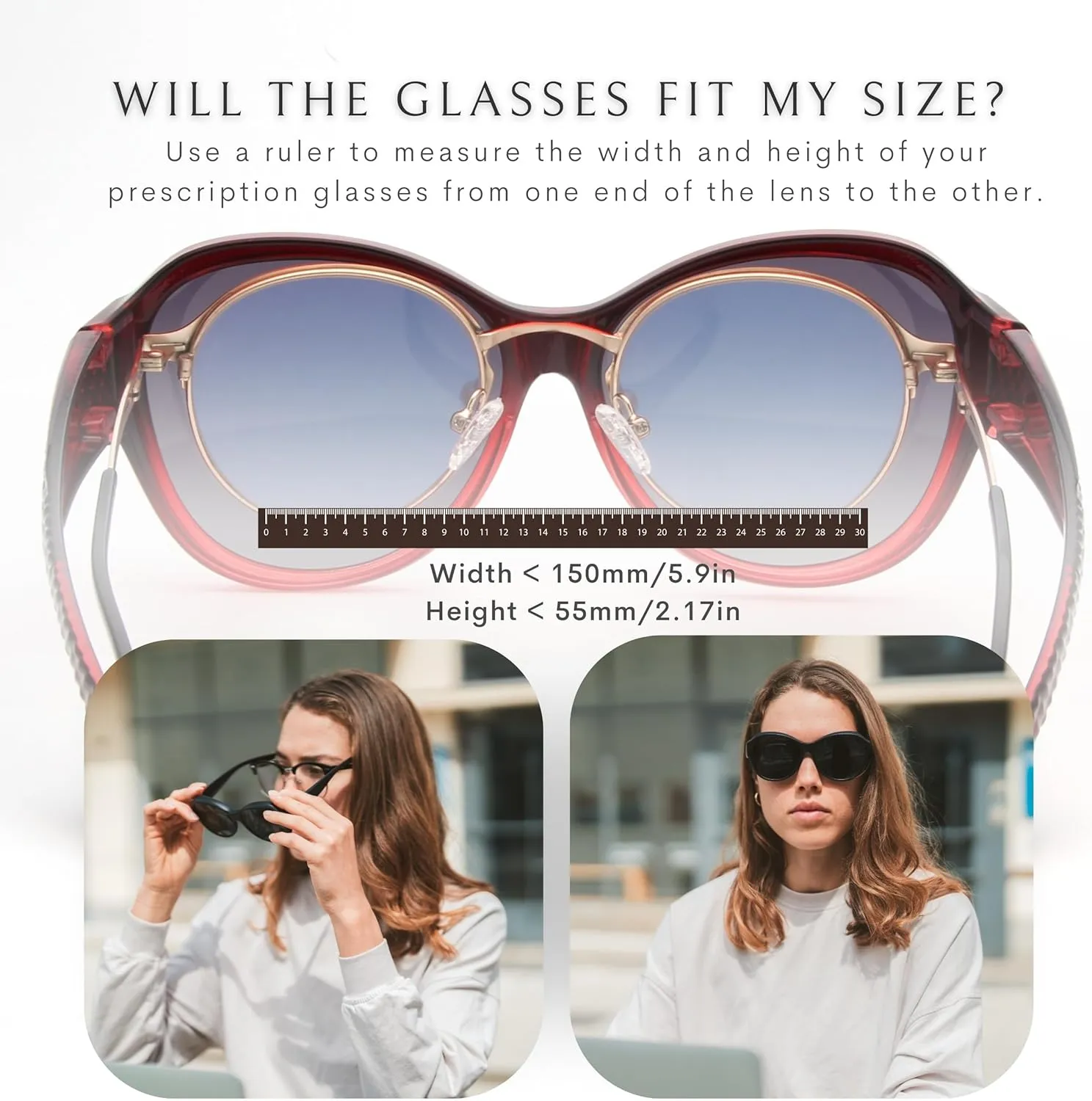 BLUE CUT Fit Over Polarized Sunglasses For Women Stylish Solar Shield Clip-On Over Prescription Glasses