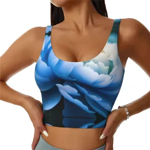 Blue Peony Flower Women's Sexy Sports Vest Sleeveless Athletic Gym T-Shirts Vest U-Shaped Back Quick Dry Top
