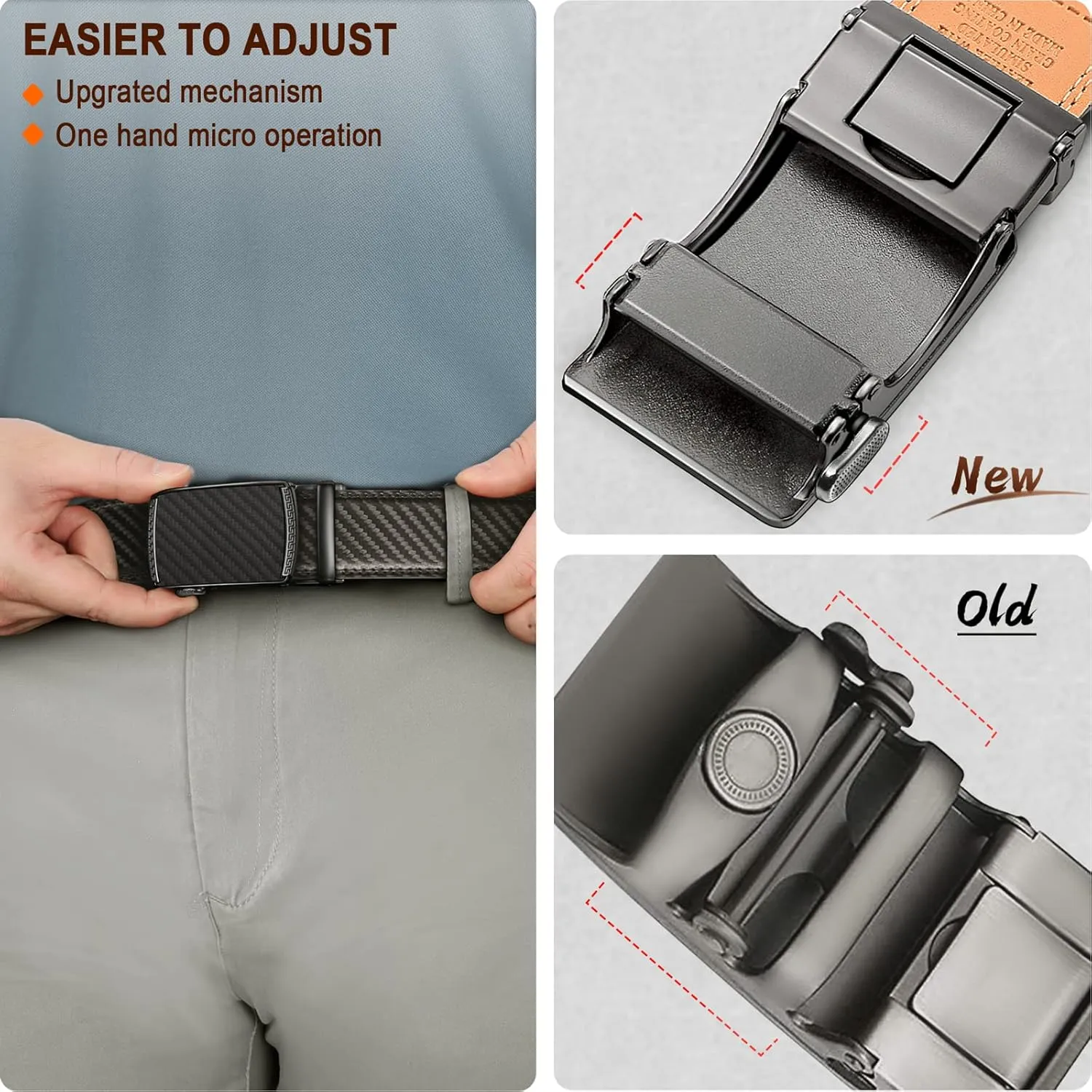 BULLIANT Men Belts 2 Pack,Ratchet Sliding Belt Adjustable For Gift Mens Dress Casual 1 3/8",Cut for Fit