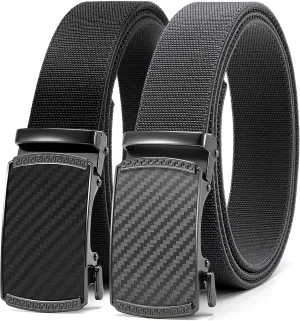 CHAOREN Elastic Belt for Men 2 Pack - Nylon Web Adjustable Belt 1 3/8" Fabric Golf Belt