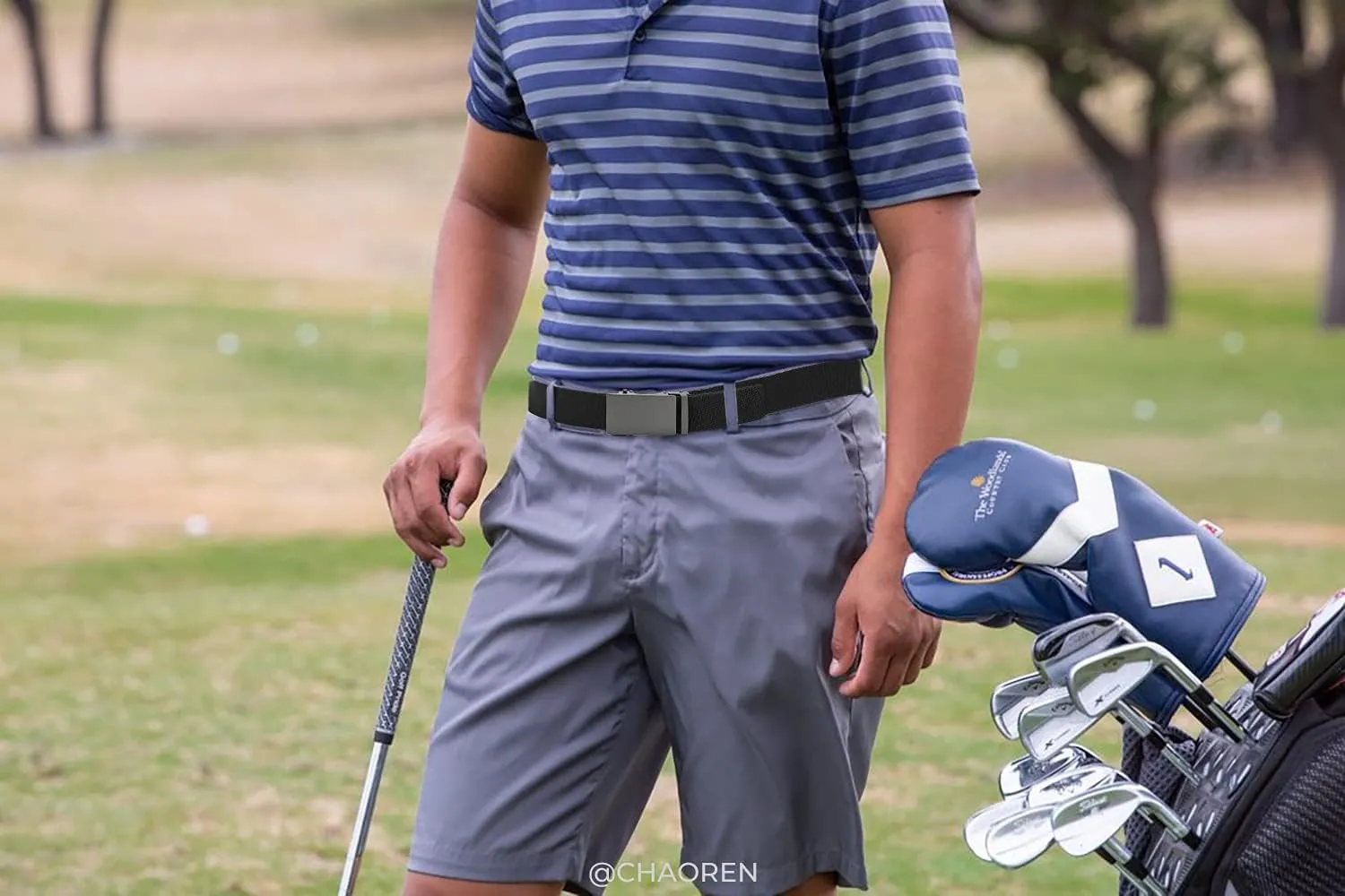 CHAOREN Elastic Belt for Men 2 Pack - Nylon Web Adjustable Belt 1 3/8" Fabric Golf Belt
