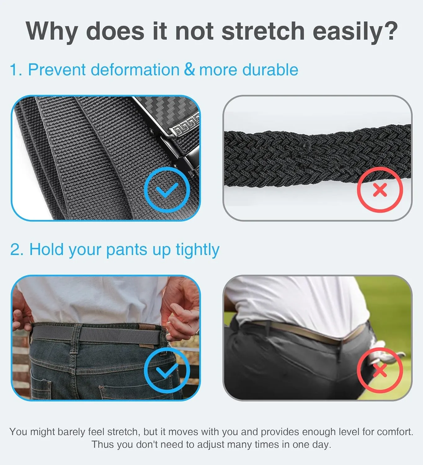 CHAOREN Elastic Belt for Men 2 Pack - Nylon Web Adjustable Belt 1 3/8" Fabric Golf Belt