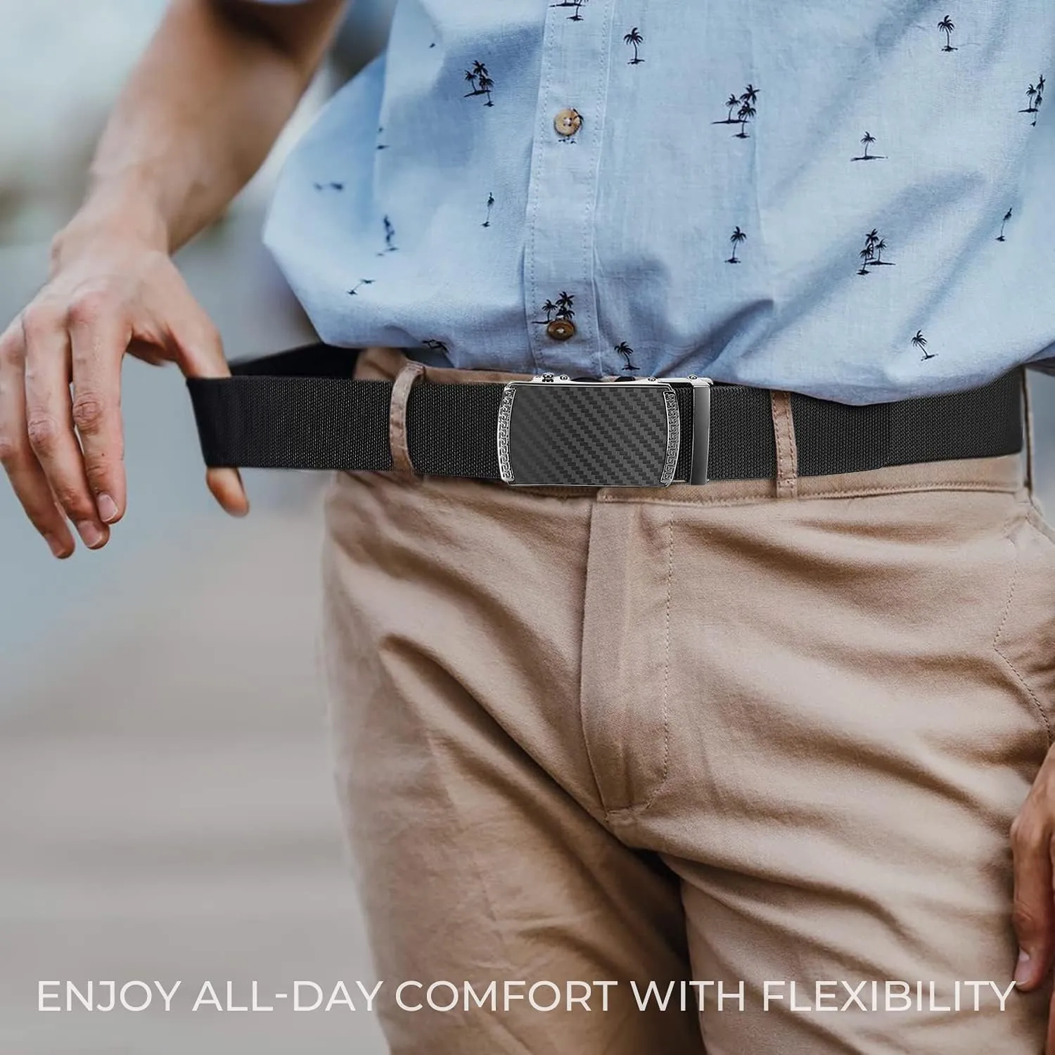 CHAOREN Elastic Belt for Men 2 Pack - Nylon Web Adjustable Belt 1 3/8" Fabric Golf Belt