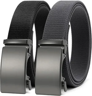 CHAOREN Elastic Belt for Men 2 Pack - Nylon Web Adjustable Belt 1 3/8" Fabric Golf Belt