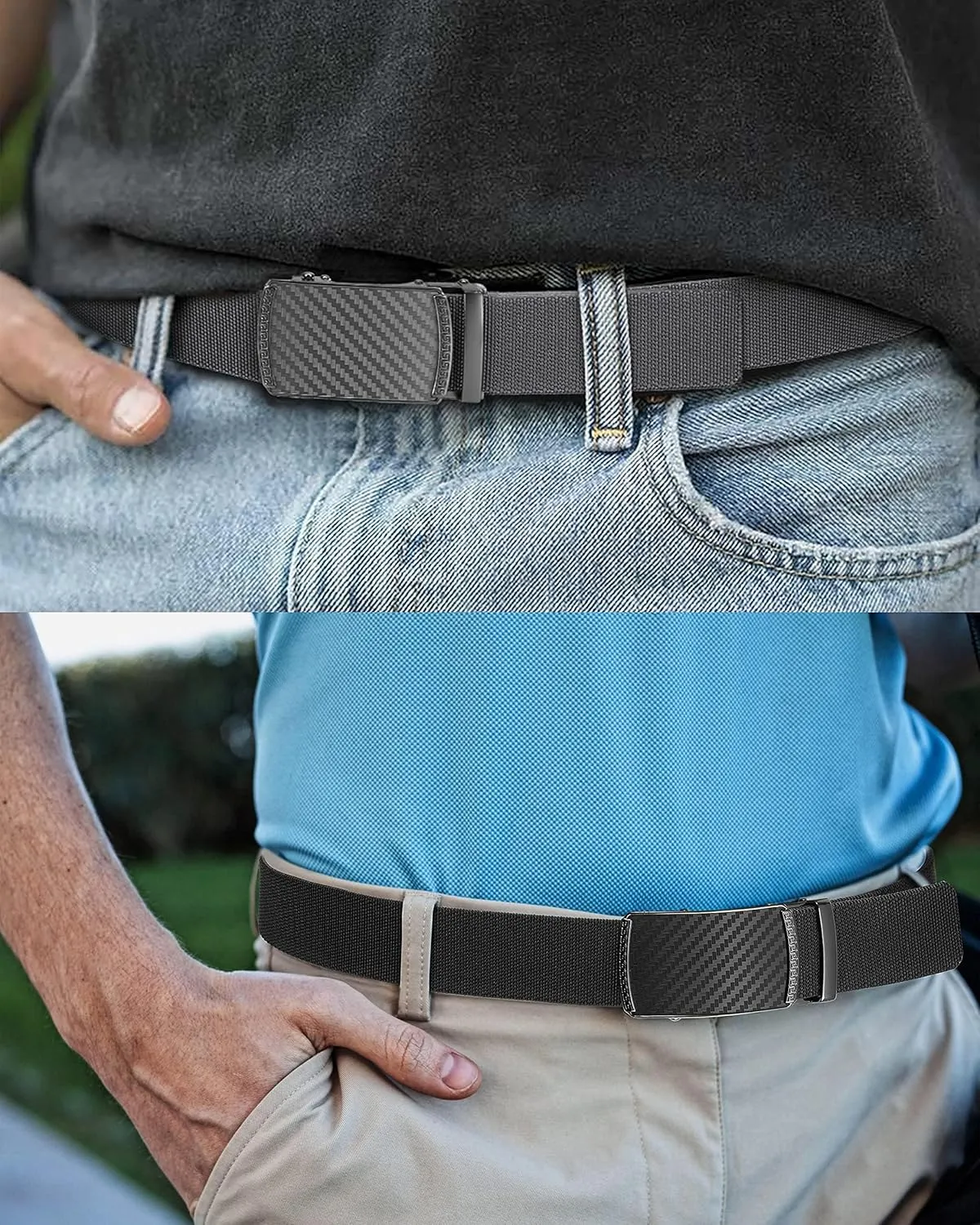 CHAOREN Elastic Belt for Men 2 Pack - Nylon Web Adjustable Belt 1 3/8" Fabric Golf Belt