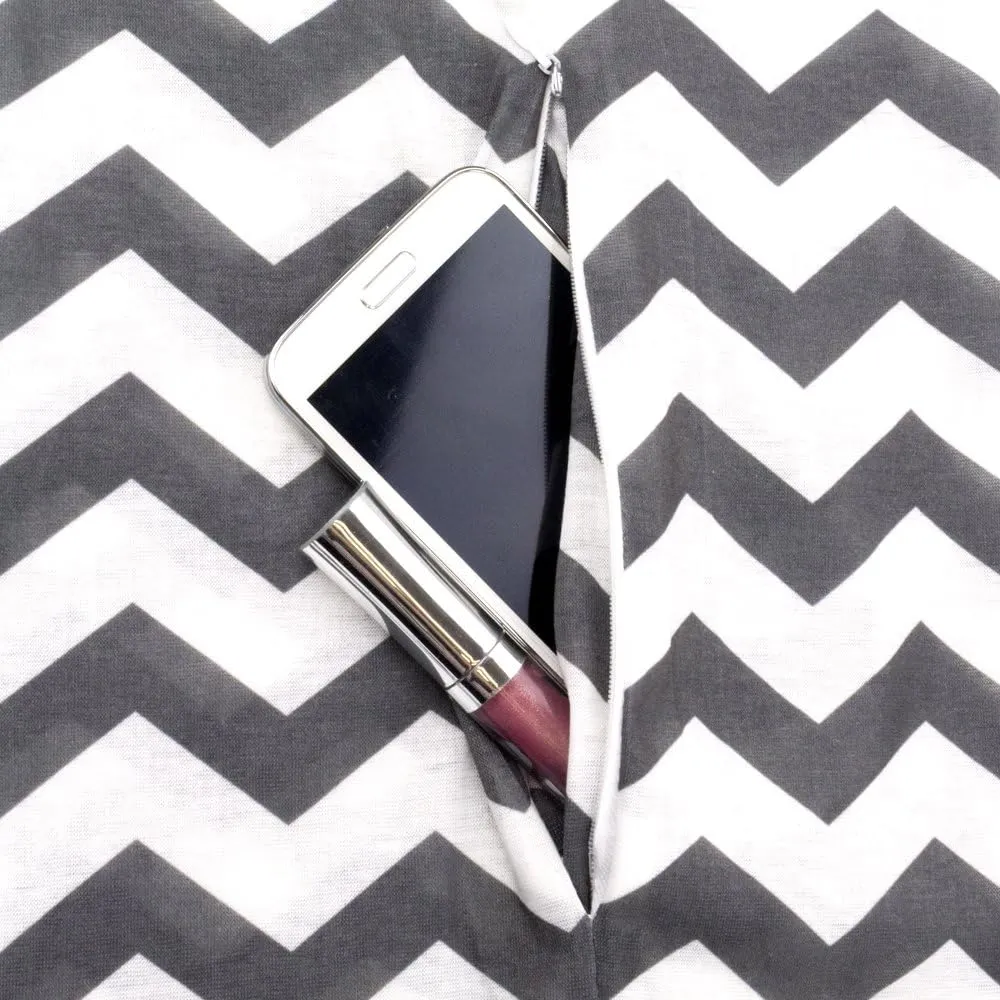 Chevron Hidden Zipper Pocket Scarf - Fashion Scarf for Women - All Seasons